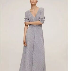 Elegant Silver Micropleated Maxi Dress